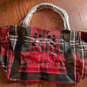 Victoria Secret Plaid Tote Floral Design Holiday Festive NEW